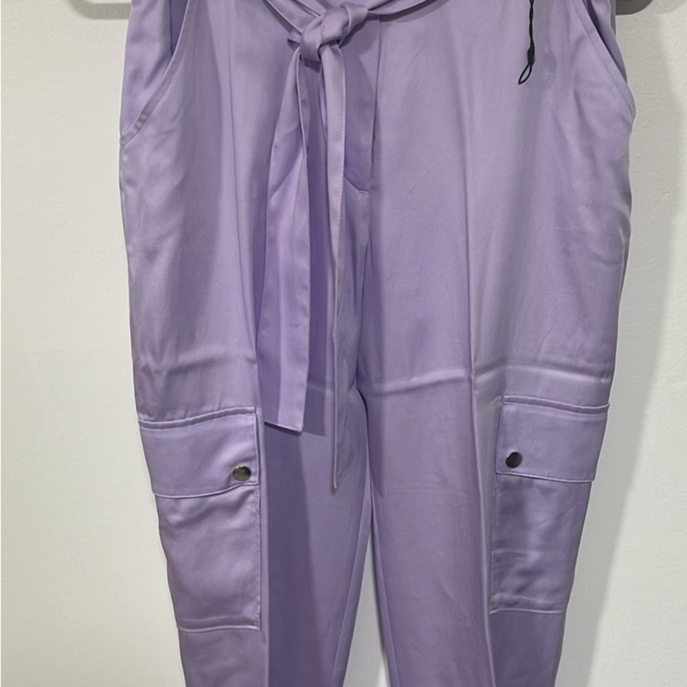 Express Lavender Tie-Waist Cargo Jumpsuit - Cropped Ankle